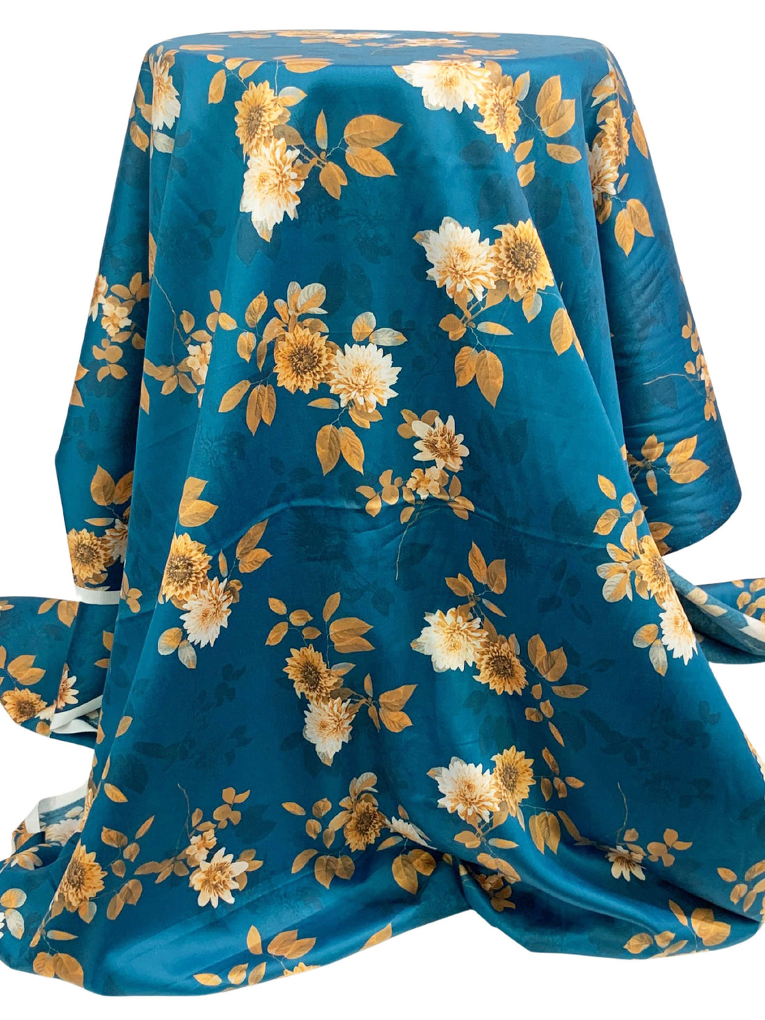 Deep Sea Blue/Straw/Multi 100% Cotton Floral Print Sateen Shirting 42W