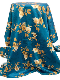 Deep Sea Blue/Straw/Multi 100% Cotton Floral Print Sateen Shirting 42W