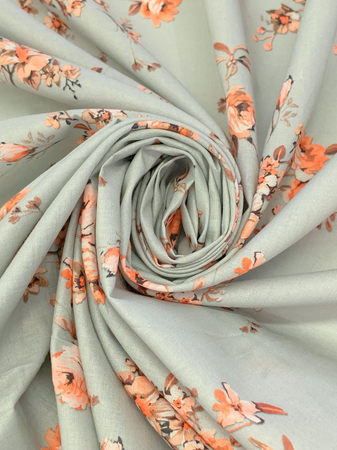 Gray Mist/Coral/Multi 100% Cotton Floral Print Lawn 42W