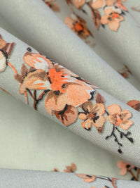 Gray Mist/Coral/Multi 100% Cotton Floral Print Lawn 42W