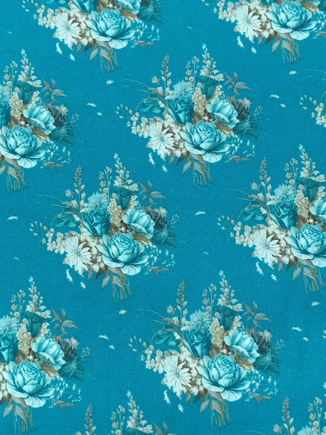 Teal Blue/Laurel Green/Multi 100% Cotton Floral Print Lawn 42W