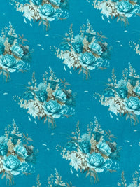 Teal Blue/Laurel Green/Multi 100% Cotton Floral Print Lawn 42W