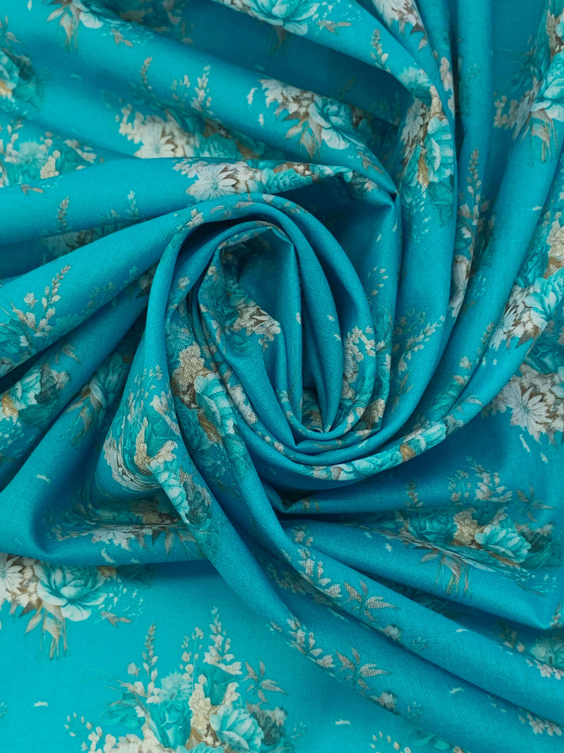 Teal Blue/Laurel Green/Multi 100% Cotton Floral Print Lawn 42W