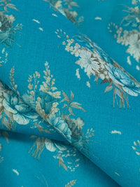 Teal Blue/Laurel Green/Multi 100% Cotton Floral Print Lawn 42W