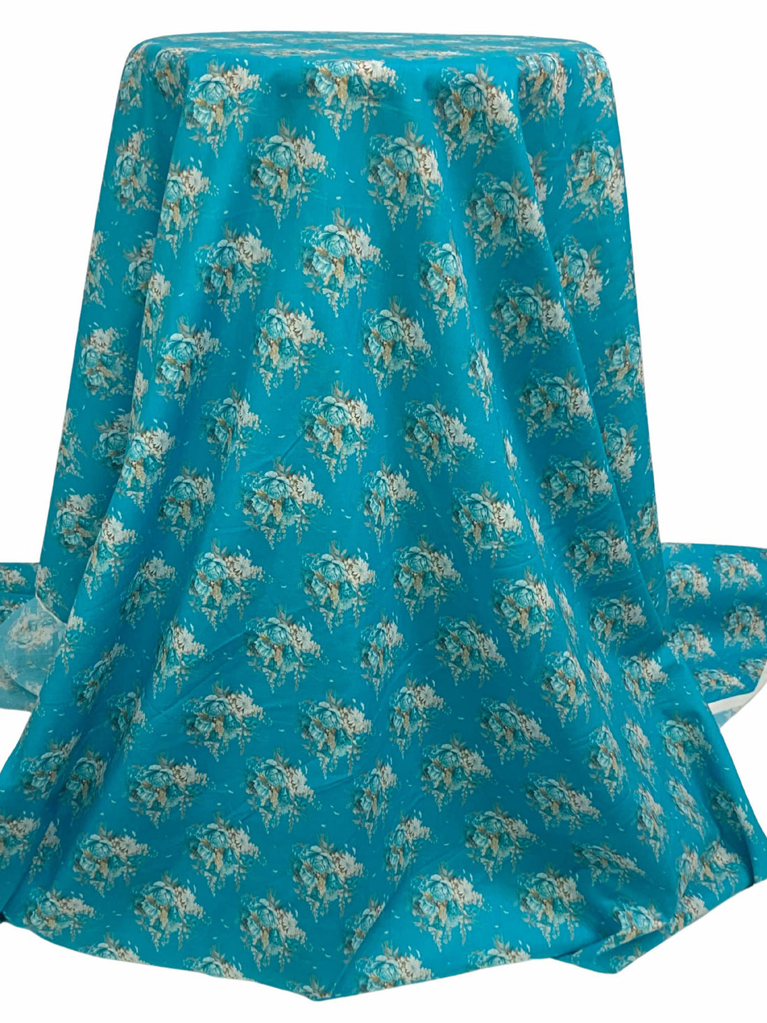 Teal Blue/Laurel Green/Multi 100% Cotton Floral Print Lawn 42W