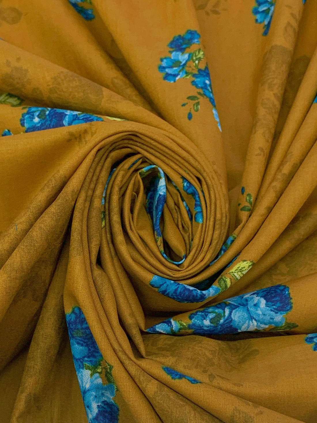 Antique Bronze/Sky Blue/Multi 100% Cotton Floral Print Lawn 42W