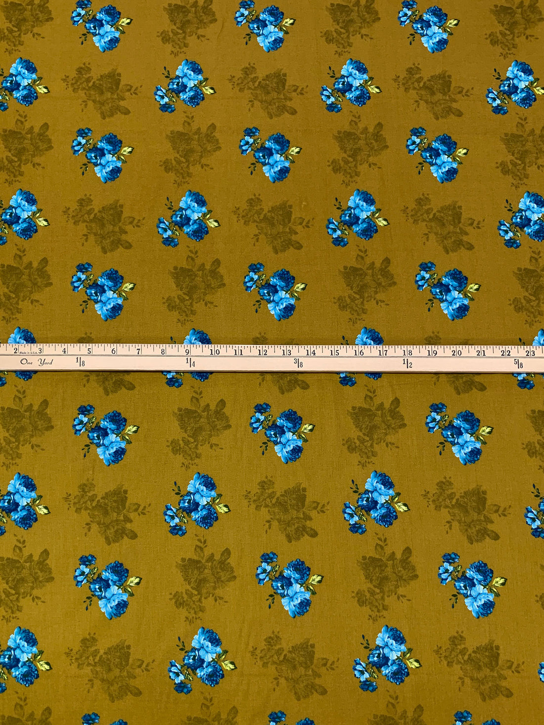 Antique Bronze/Sky Blue/Multi 100% Cotton Floral Print Lawn 42W