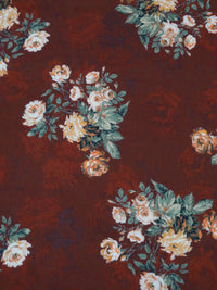 Maroon/Old Bamboo/Sunray/Multi 100% Cotton Floral Cluster Print Lawn 42W