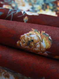 Maroon/Old Bamboo/Sunray/Multi 100% Cotton Floral Cluster Print Lawn 42W