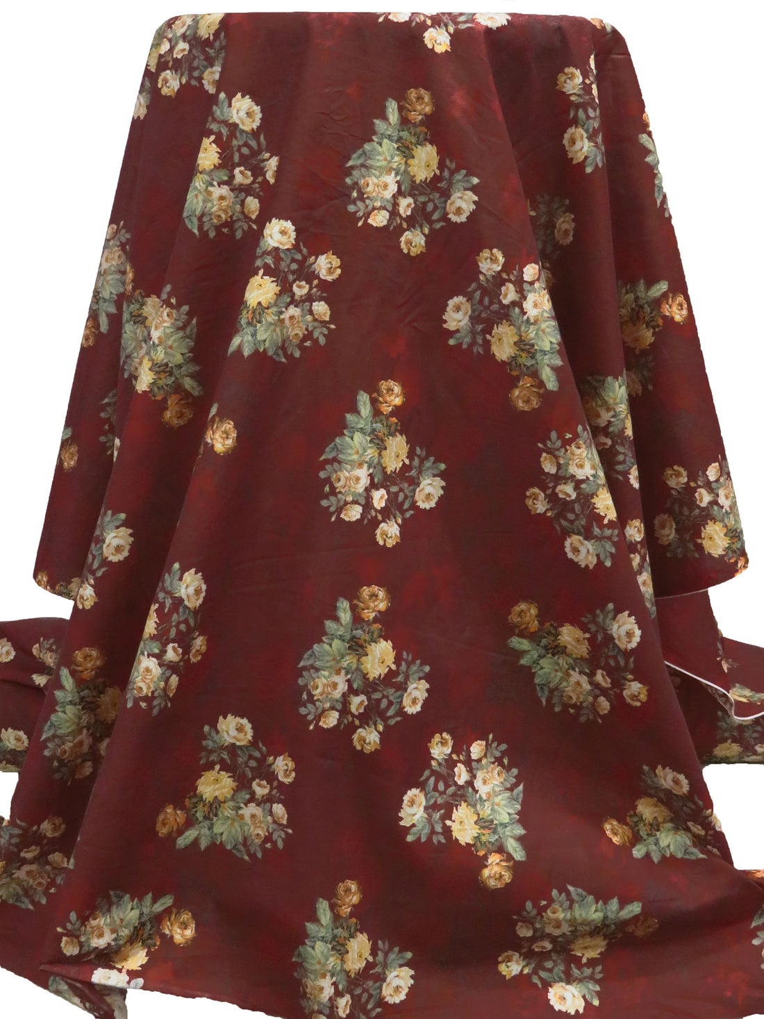 Maroon/Old Bamboo/Sunray/Multi 100% Cotton Floral Cluster Print Lawn 42W