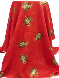 Chili Red/Ecru/Dirt/Multi 100% Cotton Floral Bunch Print Sateen Shirting 42W