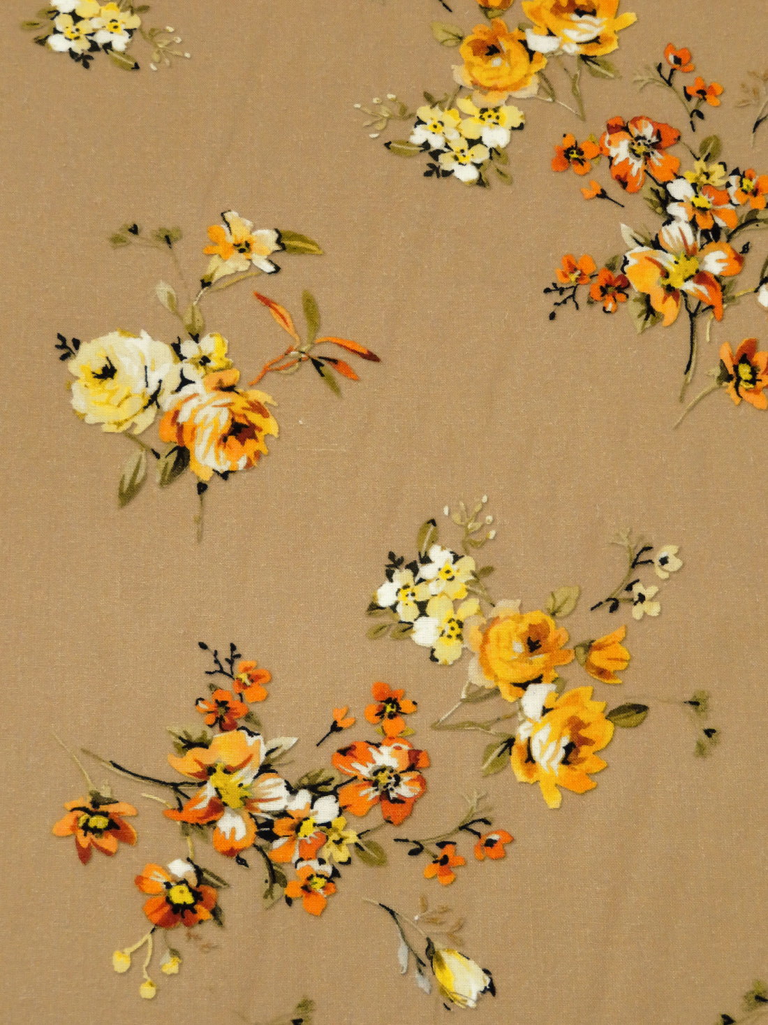 Camel/Marigold/Tangerine/Multi 100% Cotton Floral Print Lawn 42W