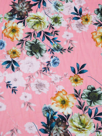 Flamingo Pink/Sea Blue/Washed-Out Persimmon/Multi 100% Cotton Floral Print Sateen Shirting 42W