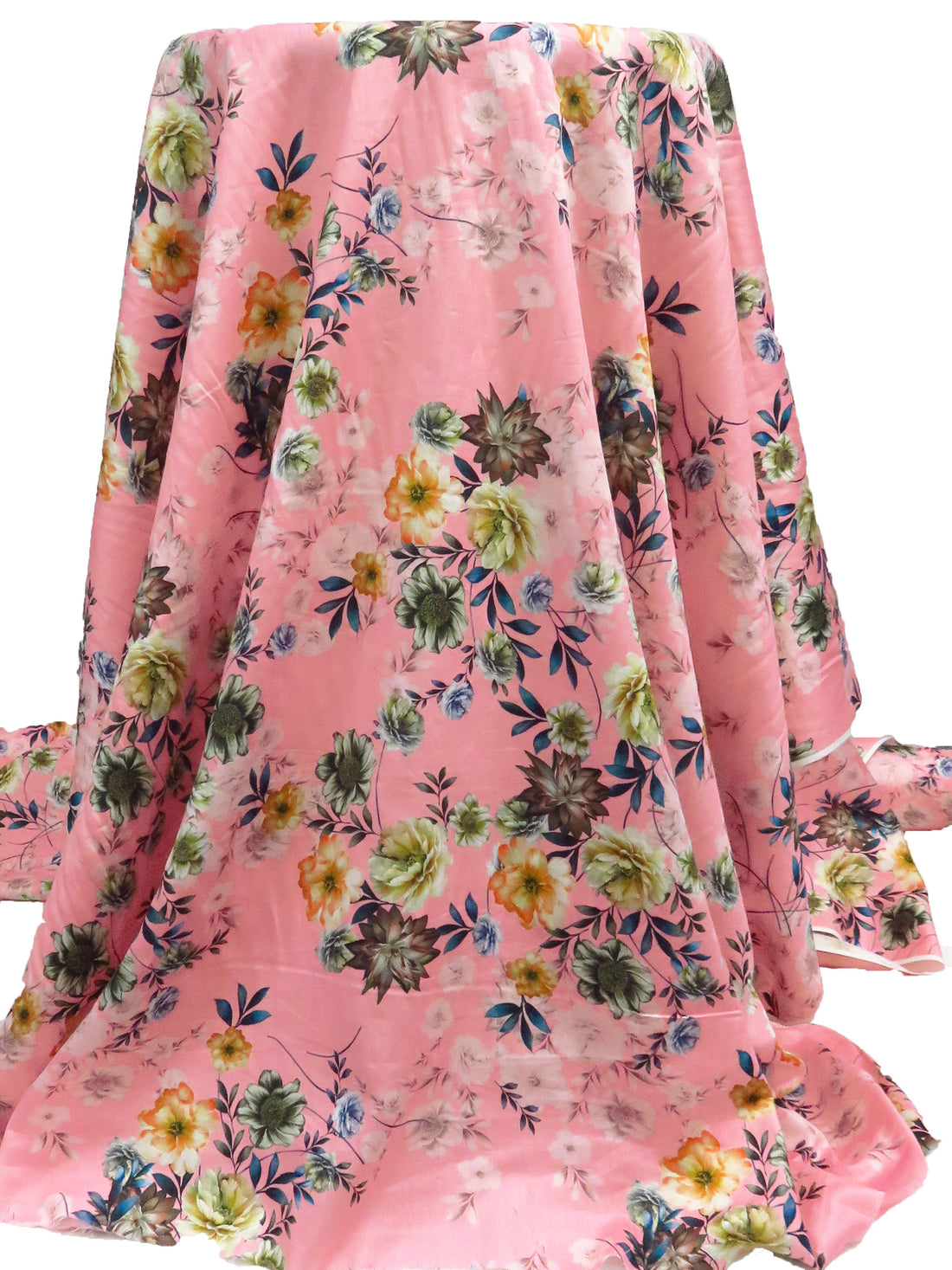 Flamingo Pink/Sea Blue/Washed-Out Persimmon/Multi 100% Cotton Floral Print Sateen Shirting 42W