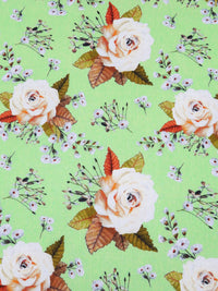 Granny Smith Apple/Burnt Orange/Dark Olive/Multi 100% Cotton Roses Print Lawn 42W