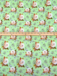 Granny Smith Apple/Burnt Orange/Dark Olive/Multi 100% Cotton Roses Print Lawn 42W