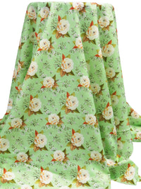 Granny Smith Apple/Burnt Orange/Dark Olive/Multi 100% Cotton Roses Print Lawn 42W