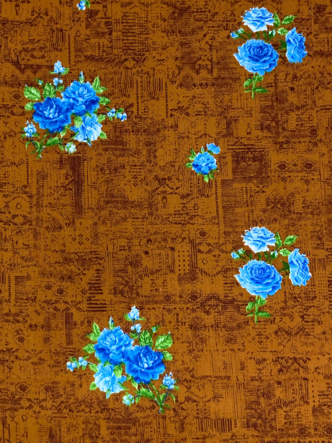 Burnt Rustic Orange/French Sky Blue/Multi 100% Cotton Floral Print Lawn 42W