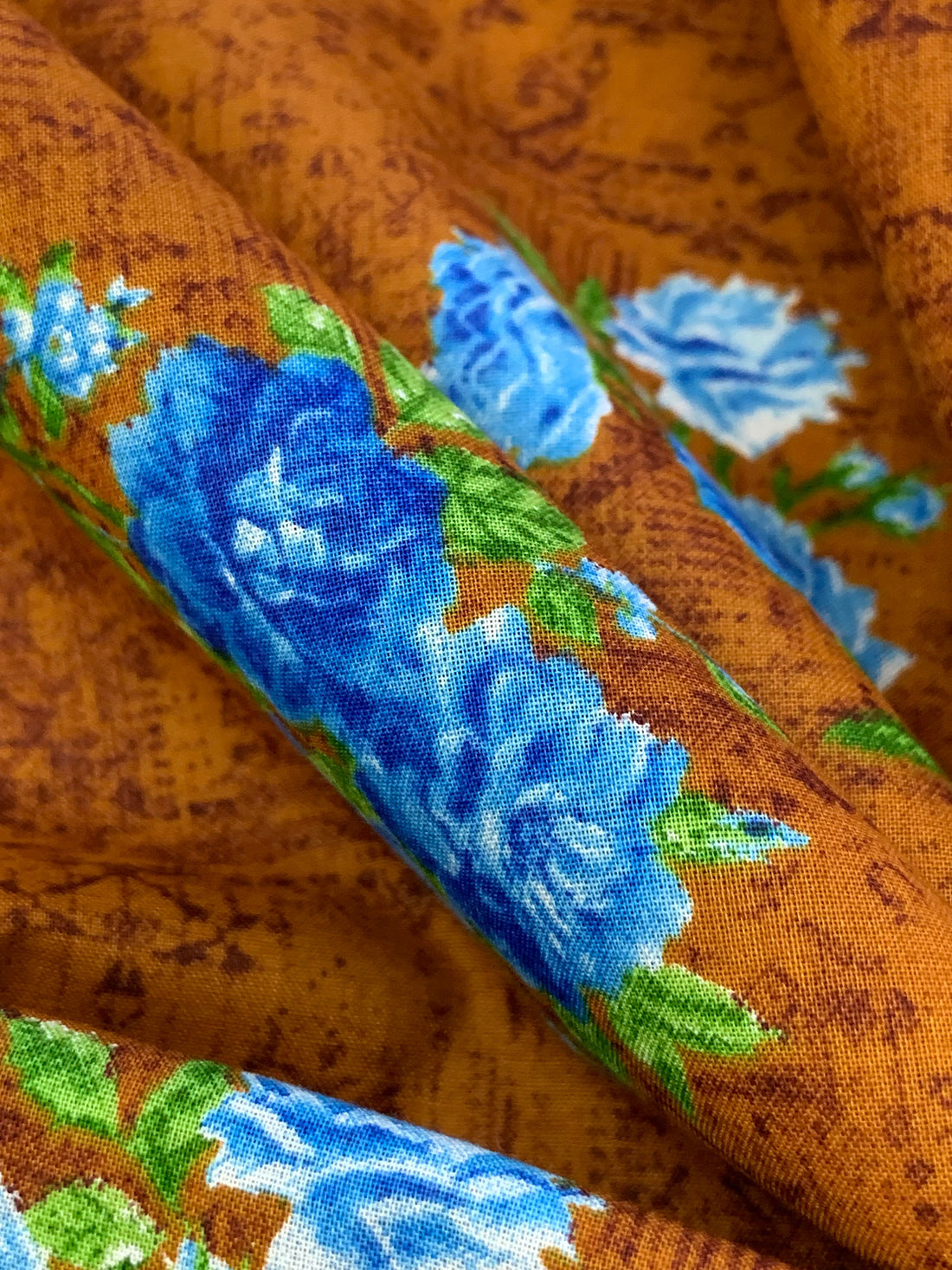 Burnt Rustic Orange/French Sky Blue/Multi 100% Cotton Floral Print Lawn 42W