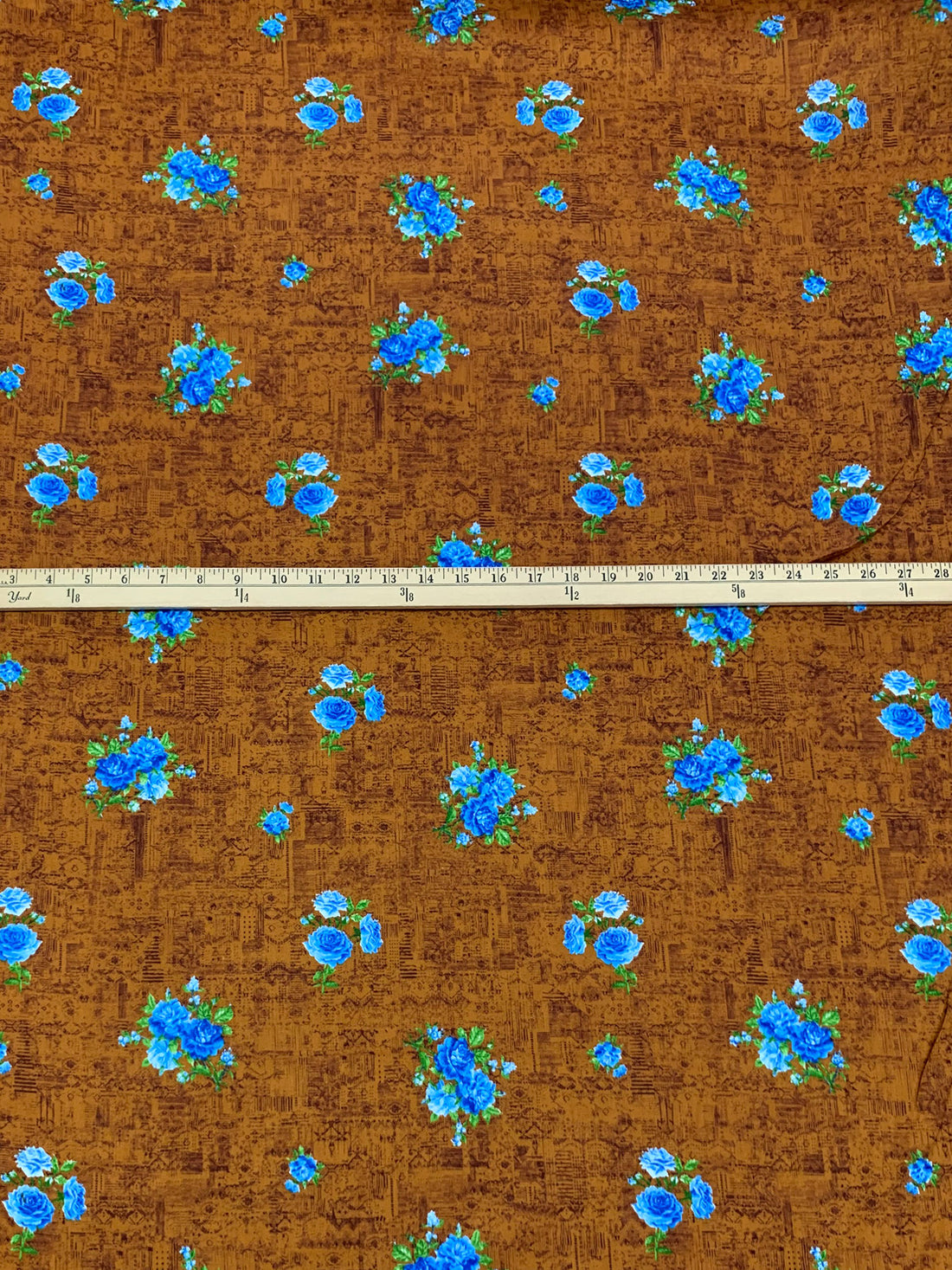 Burnt Rustic Orange/French Sky Blue/Multi 100% Cotton Floral Print Lawn 42W