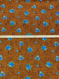 Burnt Rustic Orange/French Sky Blue/Multi 100% Cotton Floral Print Lawn 42W