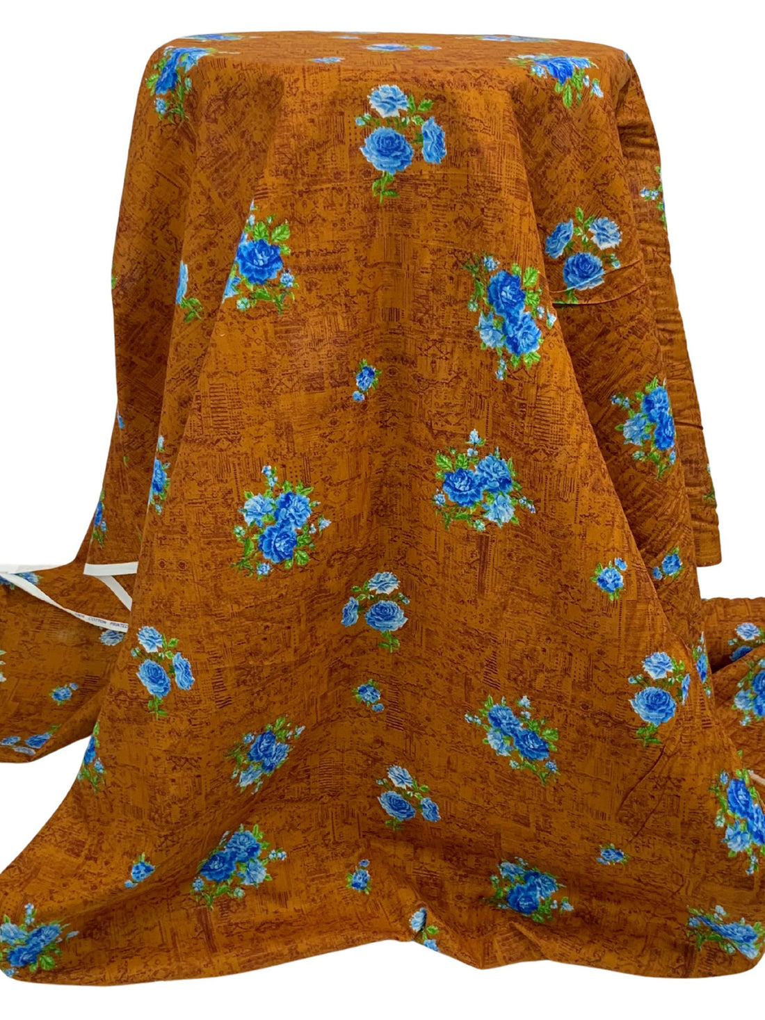 Burnt Rustic Orange/French Sky Blue/Multi 100% Cotton Floral Print Lawn 42W