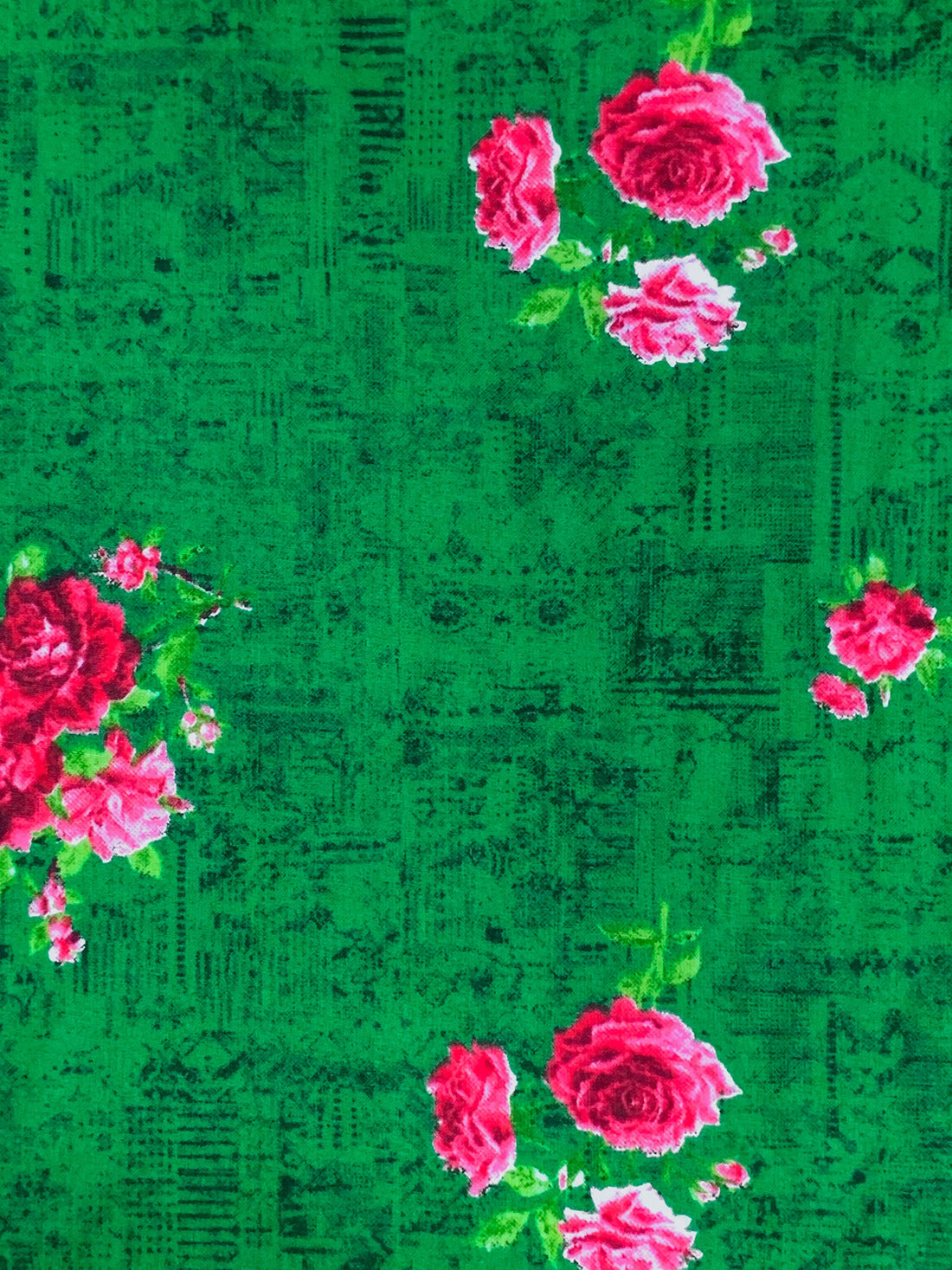 Royal Green/Fiery Rose/Multi 100% Cotton Floral Print Lawn 42W