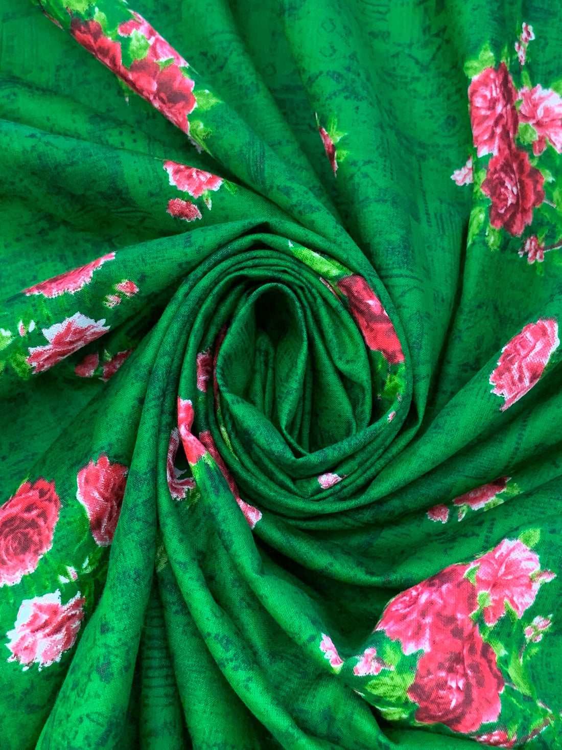 Royal Green/Fiery Rose/Multi 100% Cotton Floral Print Lawn 42W