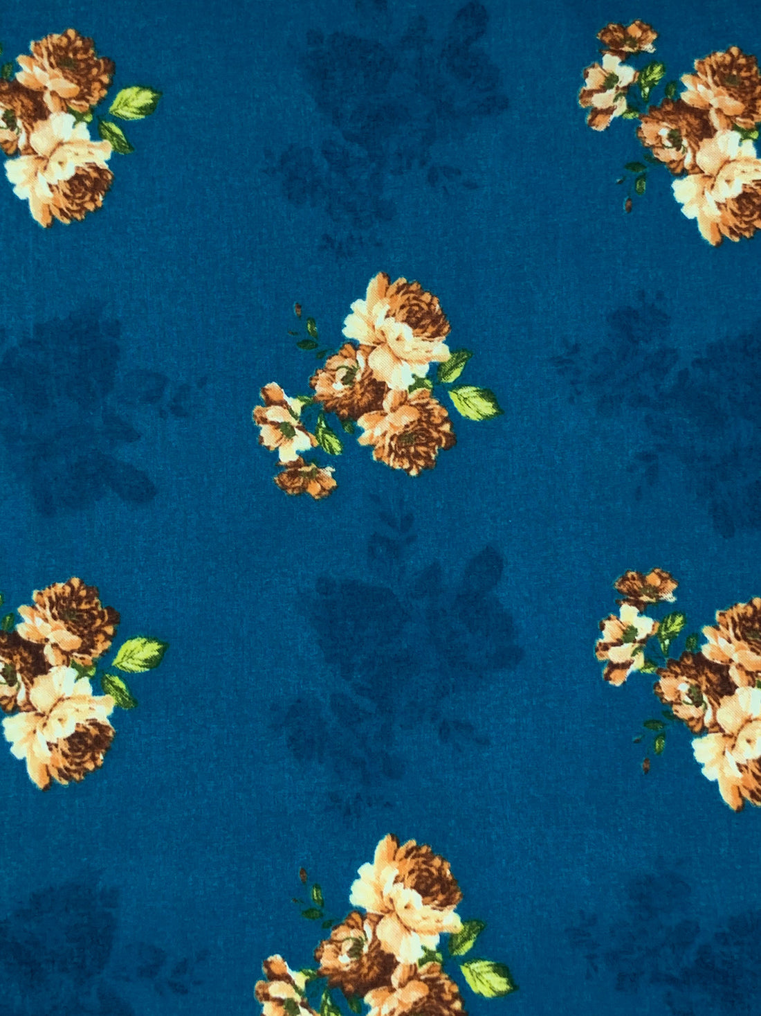 Deep Sea Blue/Sepia/June Bud 100% Cotton Floral Print Lawn 42W