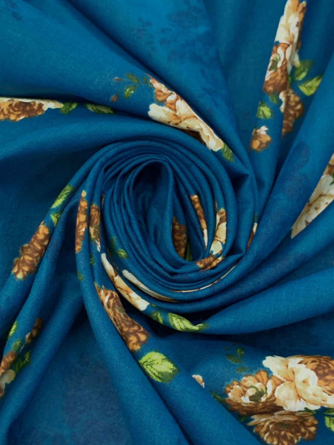 Deep Sea Blue/Sepia/June Bud 100% Cotton Floral Print Lawn 42W