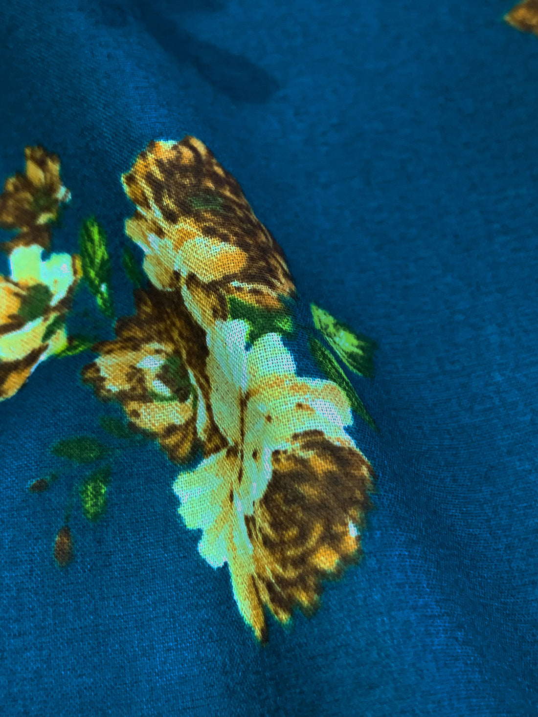 Deep Sea Blue/Sepia/June Bud 100% Cotton Floral Print Lawn 42W