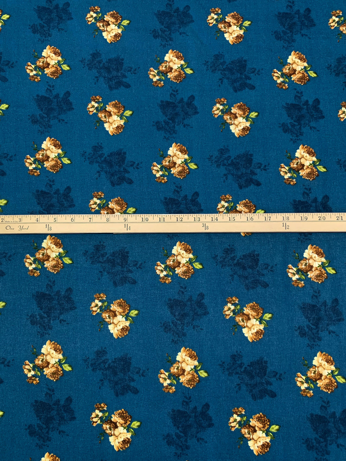 Deep Sea Blue/Sepia/June Bud 100% Cotton Floral Print Lawn 42W