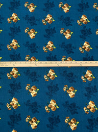 Deep Sea Blue/Sepia/June Bud 100% Cotton Floral Print Lawn 42W