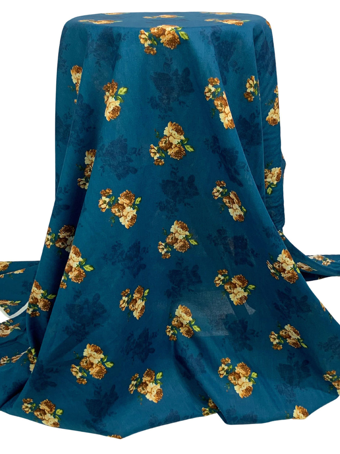 Deep Sea Blue/Sepia/June Bud 100% Cotton Floral Print Lawn 42W