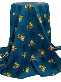 Deep Sea Blue/Sepia/June Bud 100% Cotton Floral Print Lawn 42W