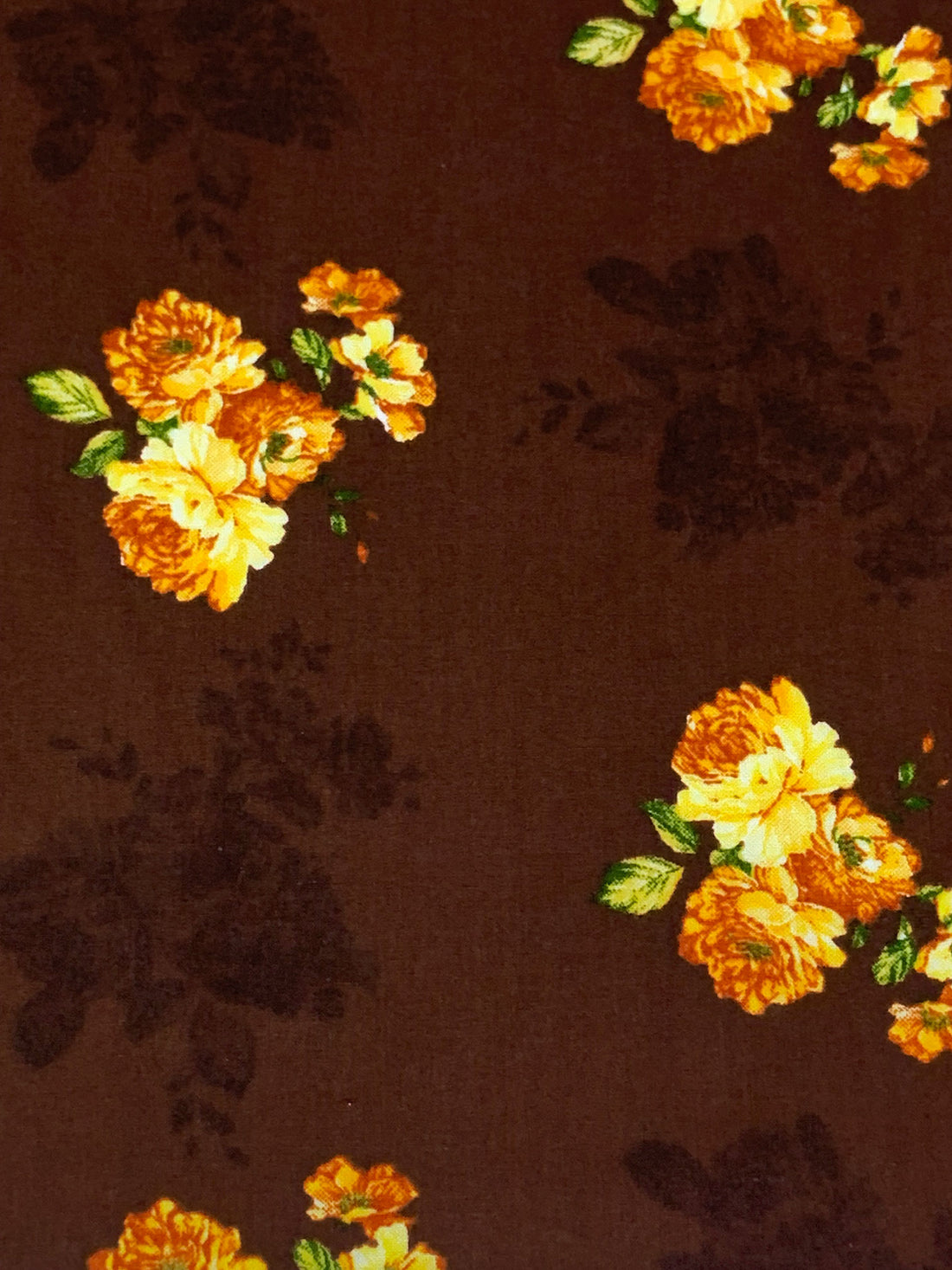 Chestnut/Lemon 100% Cotton Floral Print Lawn 42W