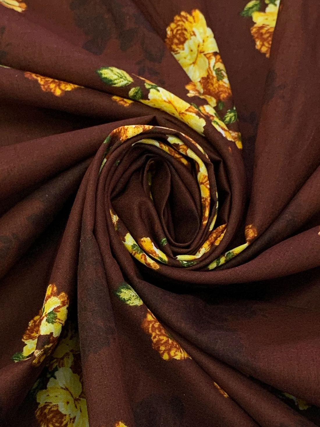 Chestnut/Lemon 100% Cotton Floral Print Lawn 42W