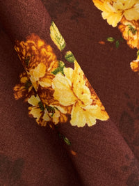 Chestnut/Lemon 100% Cotton Floral Print Lawn 42W
