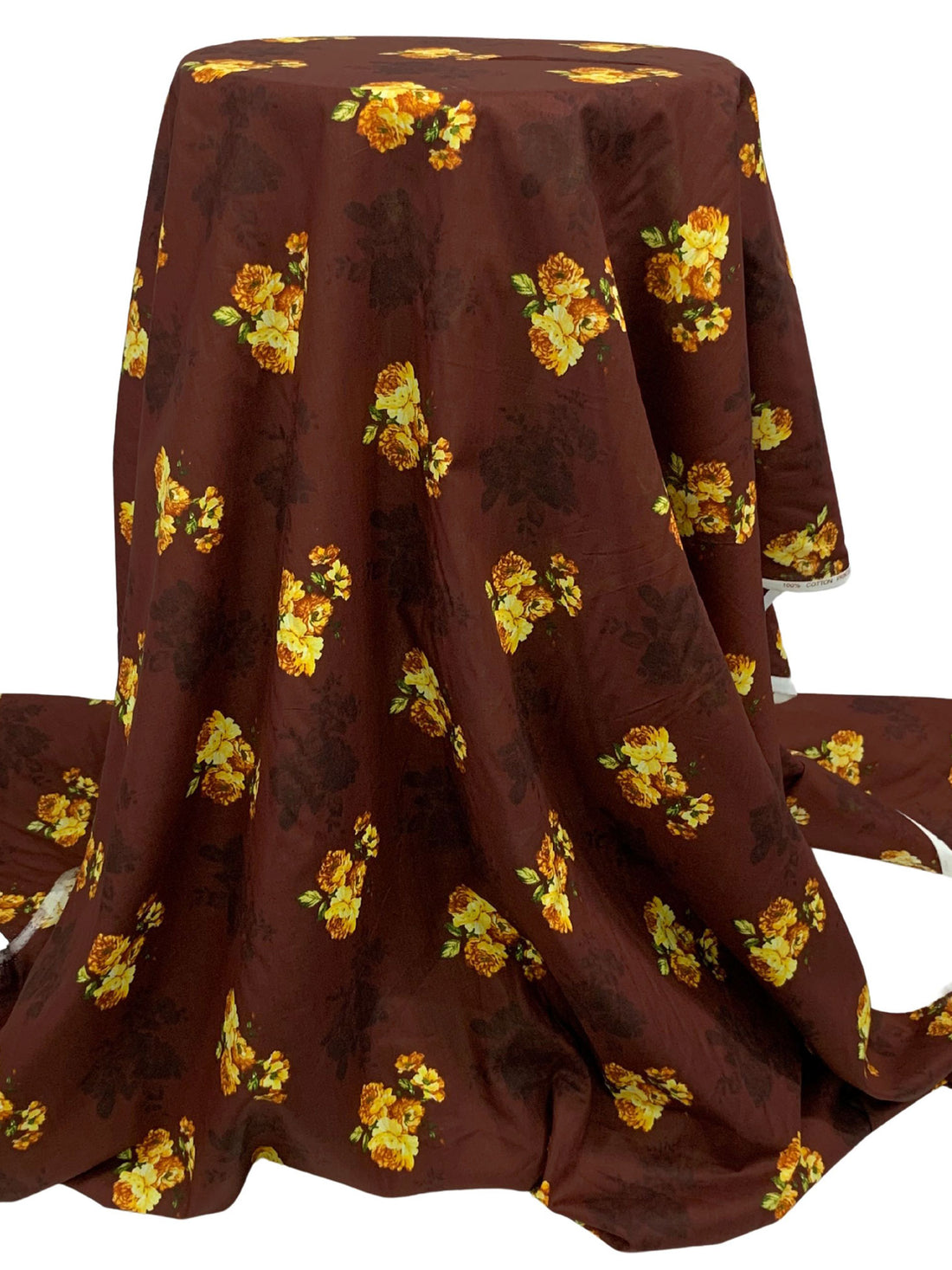 Chestnut/Lemon 100% Cotton Floral Print Lawn 42W