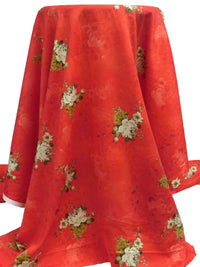 Vermillion/Bistre Brown/Ecru/Multi 100% Cotton Floral Sateen Shirting 42W