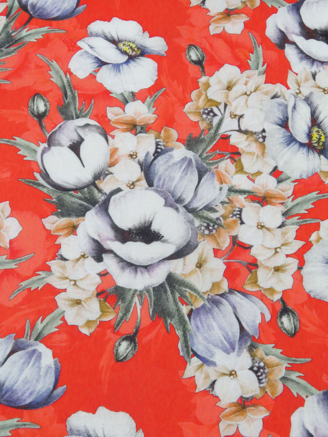 Vermilion/Deer/White/Multi 100% Cotton Floral Bunch Print Lawn 43W