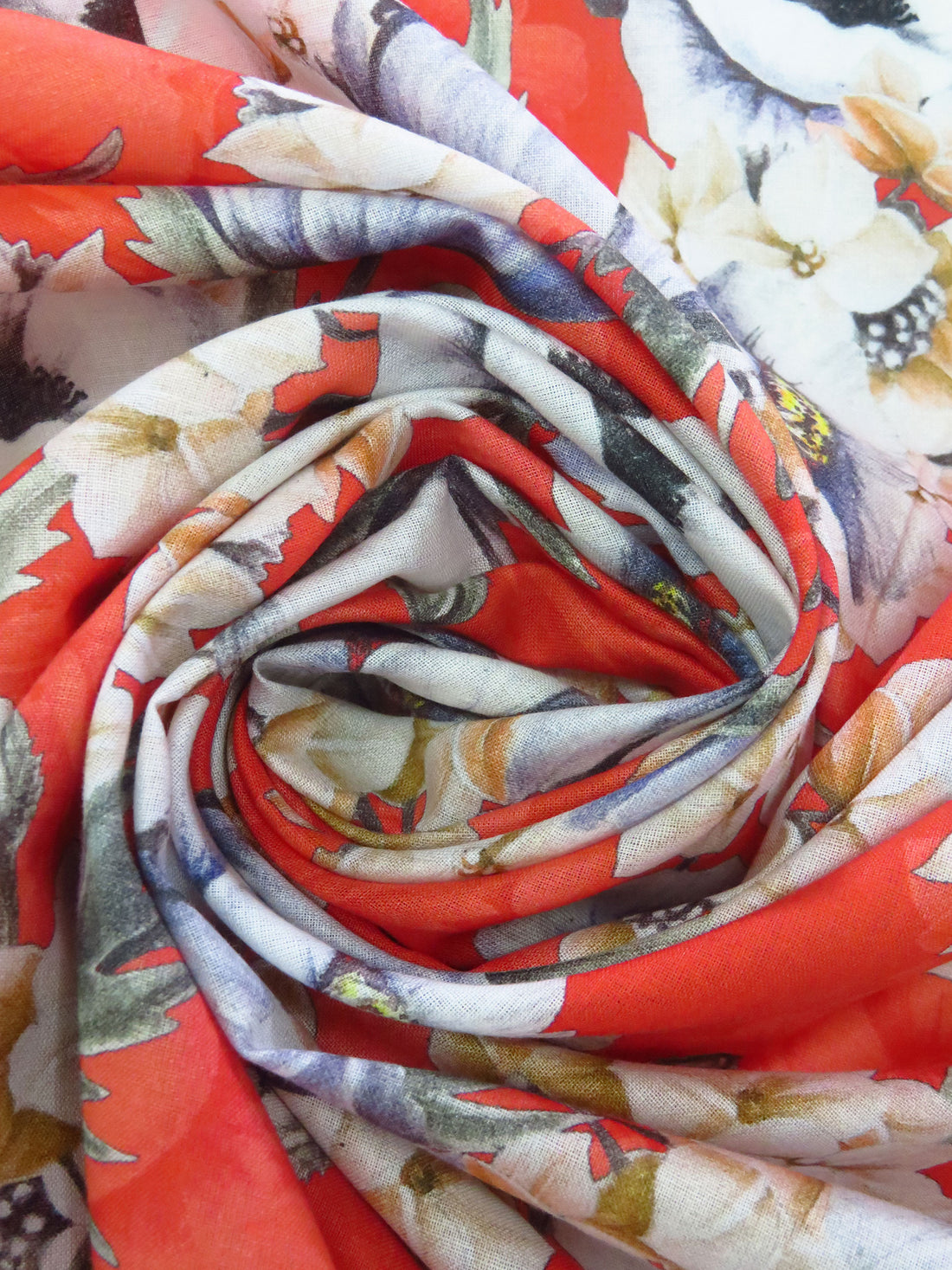 Vermilion/Deer/White/Multi 100% Cotton Floral Bunch Print Lawn 43W