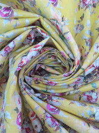 Pale Lemon-Lime/White/Plum/Multi 100% Cotton Floral Print Lawn 43W