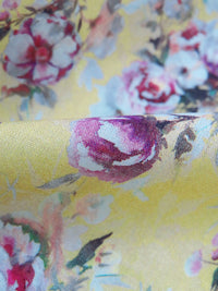 Pale Lemon-Lime/White/Plum/Multi 100% Cotton Floral Print Lawn 43W