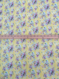 Pale Lemon-Lime/White/Plum/Multi 100% Cotton Floral Print Lawn 43W