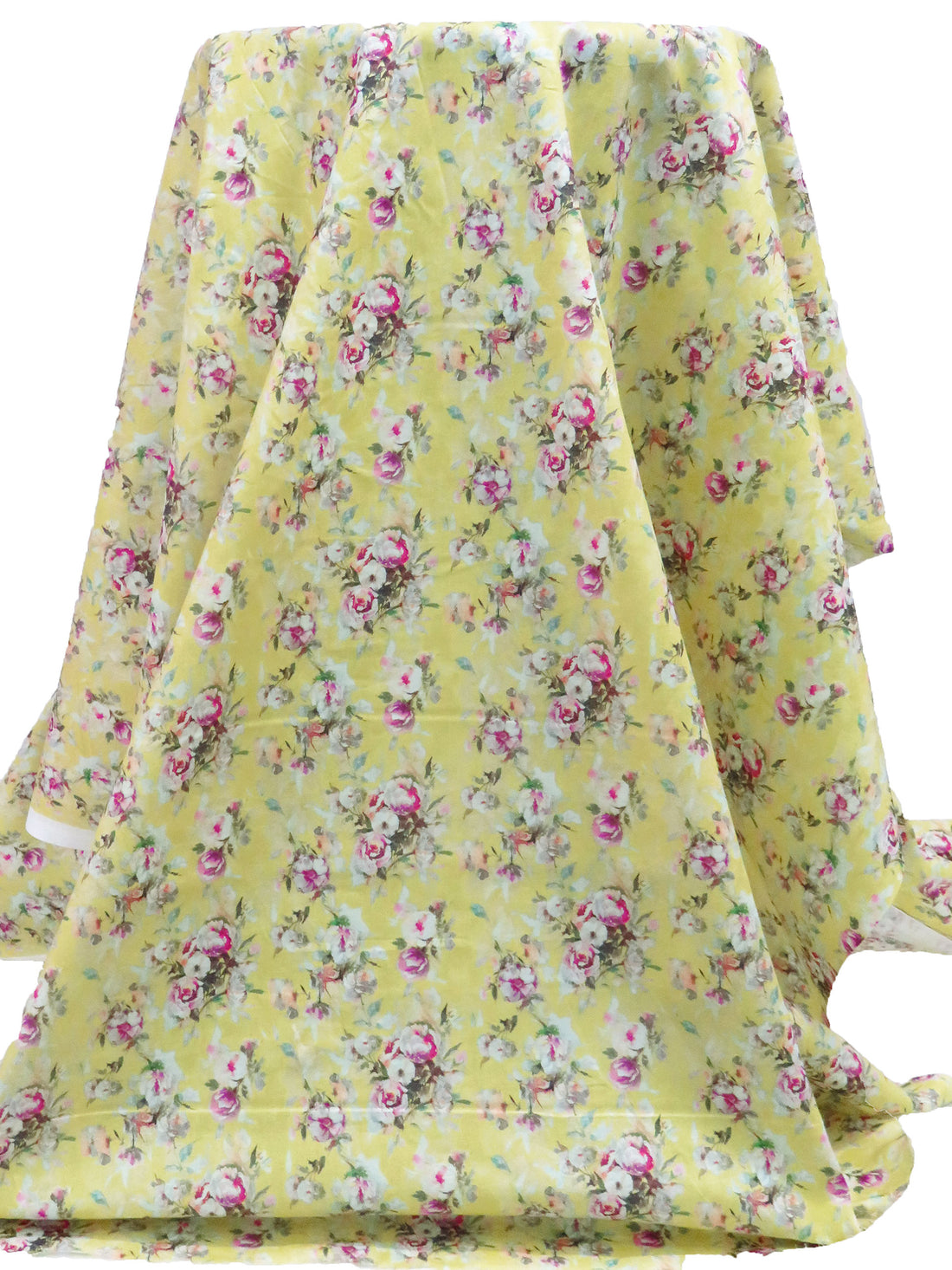 Pale Lemon-Lime/White/Plum/Multi 100% Cotton Floral Print Lawn 43W