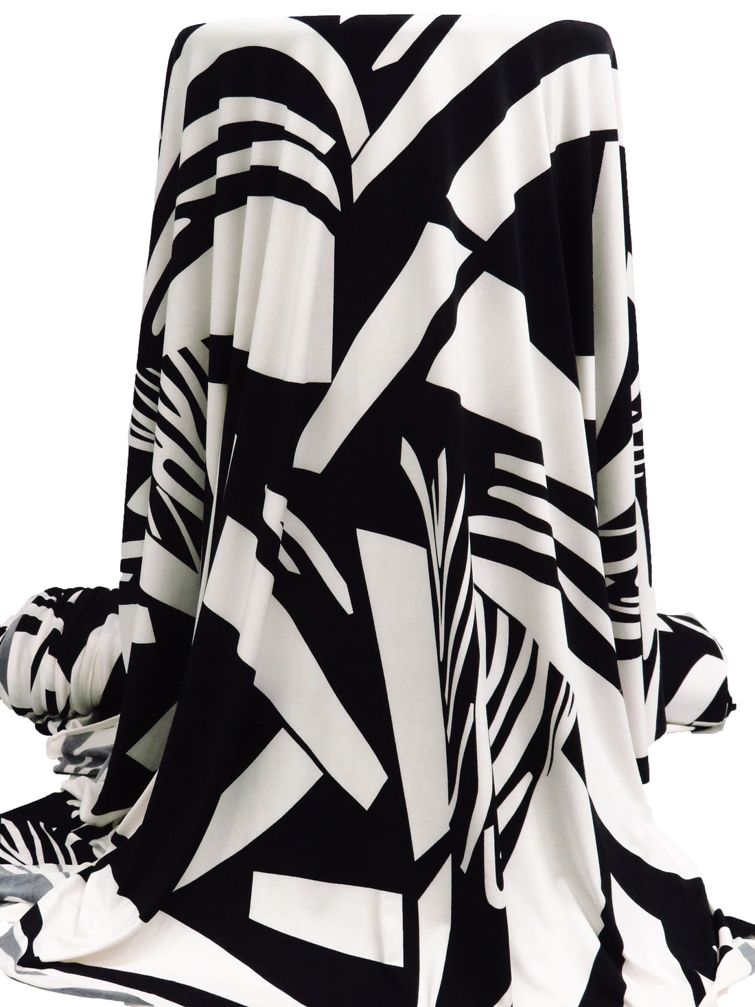 Warm White/Black Polyester/Lycra Abstract Print FTY Knit 58W