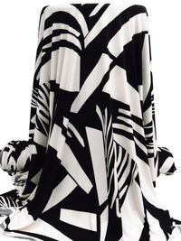 Warm White/Black Polyester/Lycra Abstract Print FTY Knit 58W