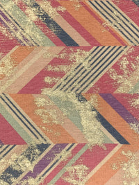 Prussian Blue/Raw Sienna/Deep Carmine/Multi 100% Polyester Stylized Zig-Zag Foil Splotch Print Sheer Knit - NY Designer - 55W