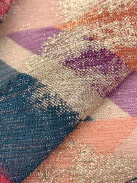 Prussian Blue/Raw Sienna/Deep Carmine/Multi 100% Polyester Stylized Zig-Zag Foil Splotch Print Sheer Knit - NY Designer - 55W